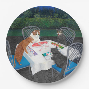 Assiettes En Carton Chats Jouer Mahjong Plaque en papier