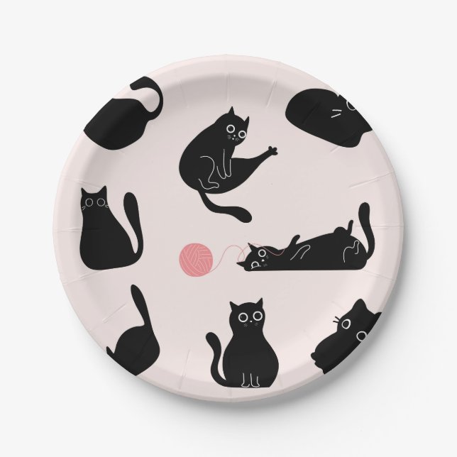 Assiettes En Carton Chats noirs soyeux (Devant)