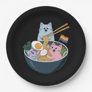 Assiettes En Carton Chats Ramen Arc-en-ciel LGBTQ Gay Lesbienne Fierté
