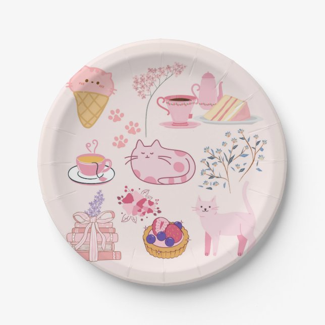 Assiettes En Carton Chats Roses Coziness (Devant)