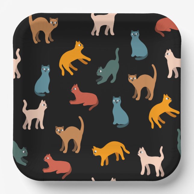 Assiettes En Carton Chats sur le noir (Recto)