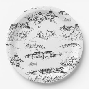 Assiettes En Carton Chattanooga Toile noir et blanc