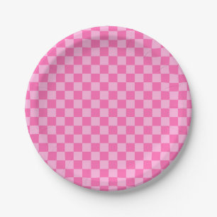 Assiettes En Carton Chaud Pink Checkerboard