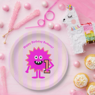 Assiettes En Carton Chaud rose Monster Girl 1er anniversaire mignonne 