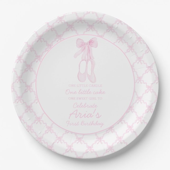 Assiettes En Carton Chaussons Preppy rose Ballerina Premier anniversai (Devant)