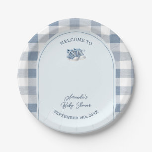Assiettes En Carton Chaussures Bébé Bleu Gingham Baby Shower Bottines 