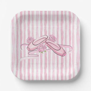 Assiettes En Carton Chaussures de ballet et roses roses