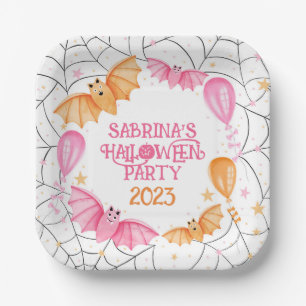Assiettes En Carton Chauves-souris, Ballons + Araignées Pastel Hallowe