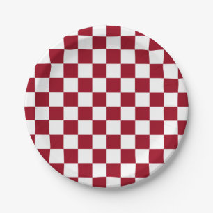 Assiettes En Carton Checkered Burgundy and White