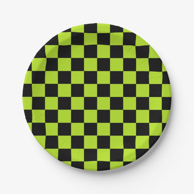 Assiettes En Carton Checkered Lime Green and Black (Devant)