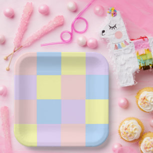 Assiettes En Carton Checkers Pastel Spring