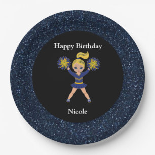 Assiettes En Carton Cheerleader "Joyeux Anniversaire" Black Sparkle
