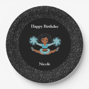 Assiettes En Carton Cheerleader "Joyeux Anniversaire" Black Sparkle