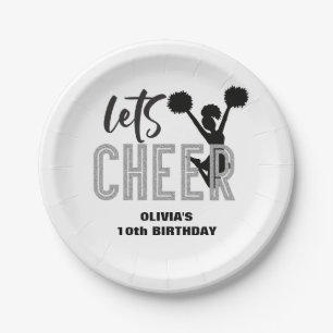 Assiettes En Carton Cheerleading Argent et Noir Cheer Anniversaire
