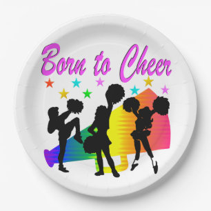 ASSIETTES EN CARTON CHEERLEADING RAINBOW MEGAPHONE DESIGN