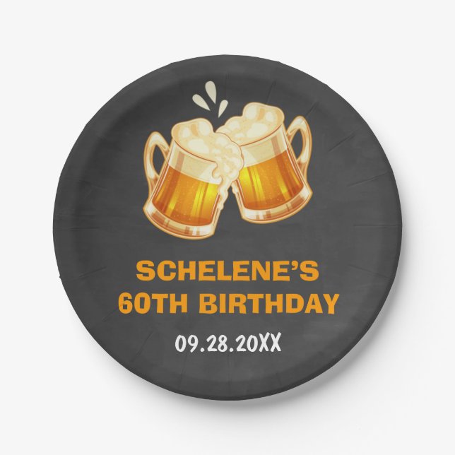 Assiettes En Carton Cheers and Beers Surprise 60e Anniversaire tableau (Devant)
