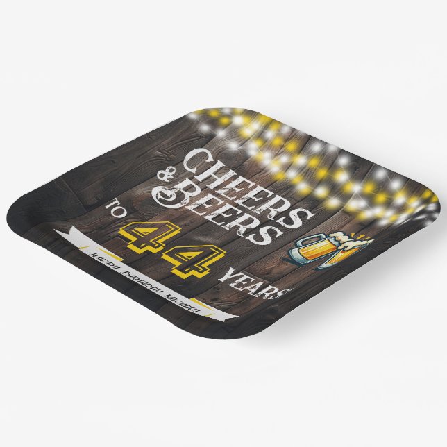 Assiettes En Carton Cheers and Beers to 44 Years Rustic Birthday (Angulaire)