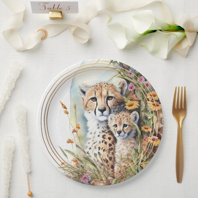 Assiettes En Carton Cheetah Baby et maman (Mariage)