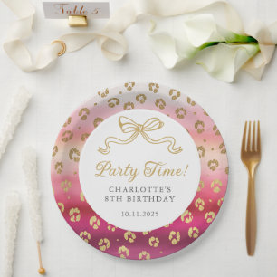 Assiettes En Carton Cheetah Leopard rose et or