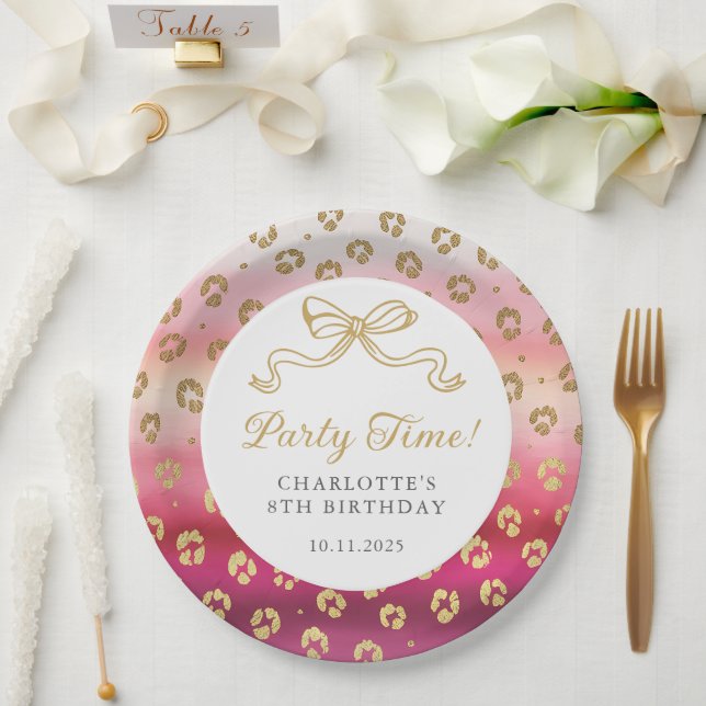 Assiettes En Carton Cheetah Leopard rose et or (Mariage)