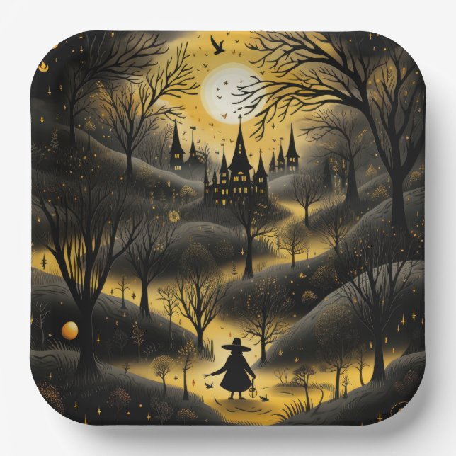 Assiettes En Carton Chemin d'Halloween effrayant (Recto)