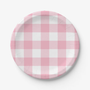Assiettes En Carton Chèque de bison rose et blanc