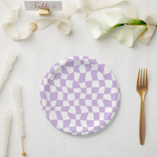 Assiettes En Carton Chèques blancs super de lavande À damiers
