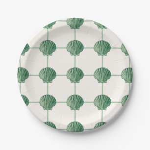 Assiettes En Carton Chèques-coquillages côtiers peints en vert émeraud