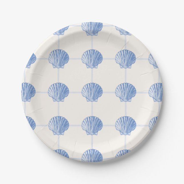 Assiettes En Carton Chèques-coquillages Pastel Blue Coastal (Devant)