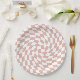 Assiettes En Carton Chèques Retro Dusty Rose rose sable À damiers