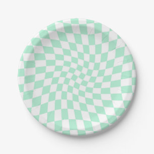 Assiettes En Carton Chèques Retro Pastel Mint Green Chèques Warped Che