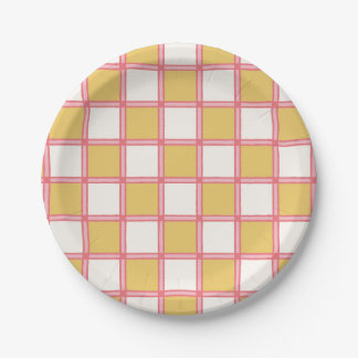 Assiettes En Carton Chèques rose et jaune vifs