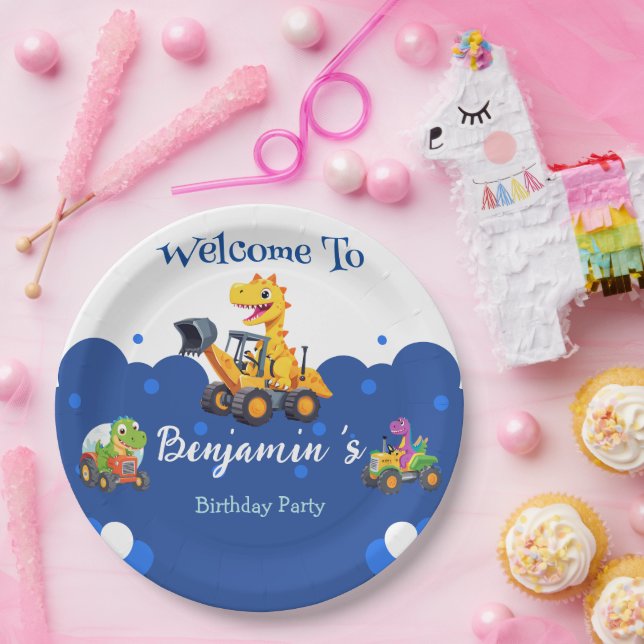 Assiettes En Carton Cher Dinosaure tracteur creuser ballon camion Anni (Fête)