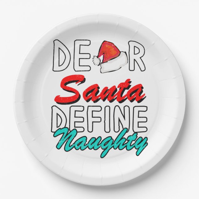 Assiettes En Carton Cher Père Noël, Définir Naughty—Joli Noël (Devant)