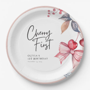 Assiettes En Carton Cherry First Pink Bow Coquette 1er Anniversaire