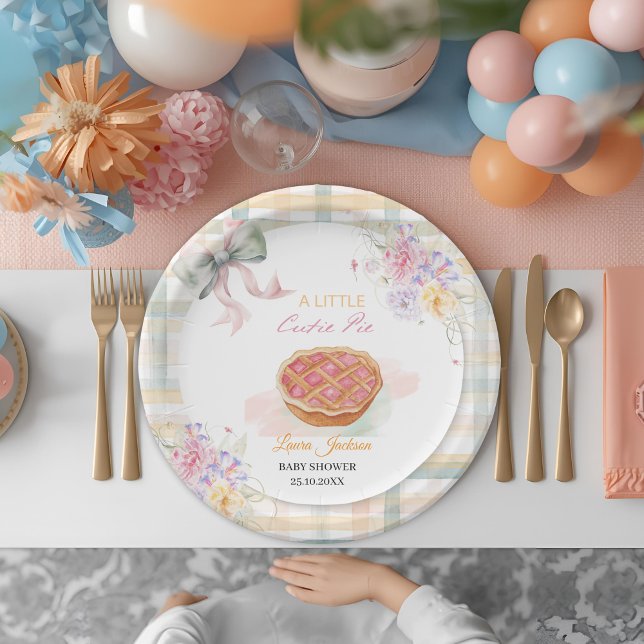 Assiettes En Carton Cherry Little Cutie Pie Pastel En vichy Baby showe (Créateur téléchargé)