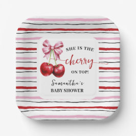 Assiettes En Carton Cherry Pink Coquette Baby shower Carré