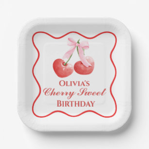 Assiettes En Carton Cherry Sweet anniversaire Pink Bow En vichy