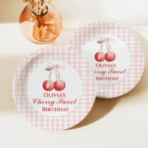 Assiettes En Carton Cherry Sweet anniversaire Pink Bow En vichy