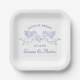 Assiettes En Carton Cherubs Holding Heart Couple Cupids Initials