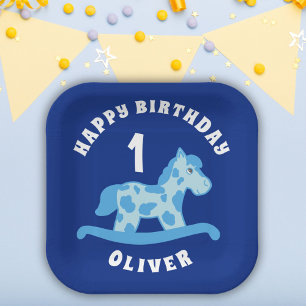 Assiettes En Carton Cheval à rocher Blue Boy fête d'anniversaire