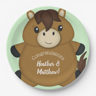 Assiettes En Carton Cheval Baby shower vert