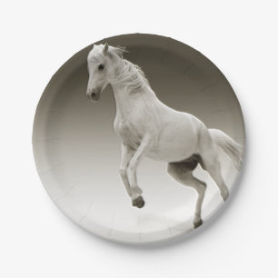 Assiettes En Carton Cheval blanc équestre de jument