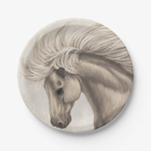 Assiettes En Carton Cheval blanc gris d'ivoire sauvage Mane