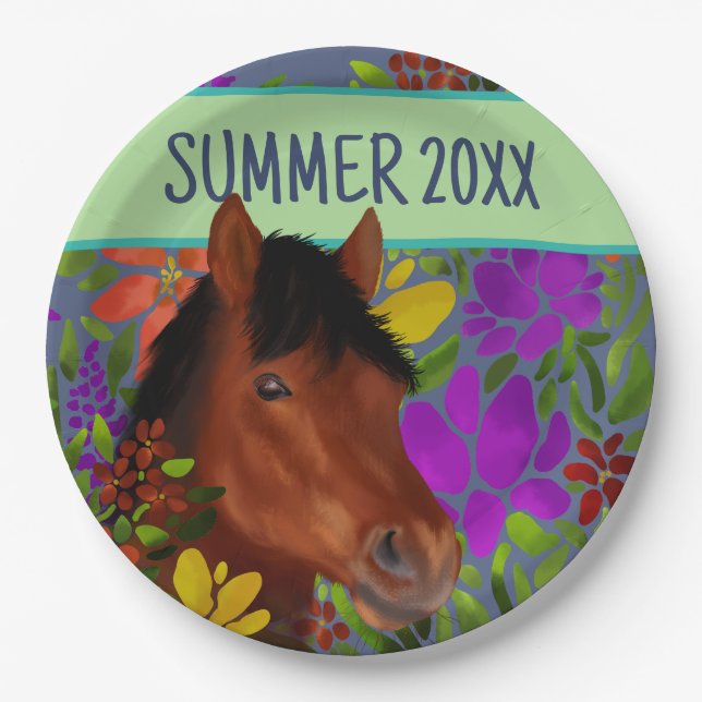 Assiettes En Carton Cheval Brown Equestritrio Flower (Devant)