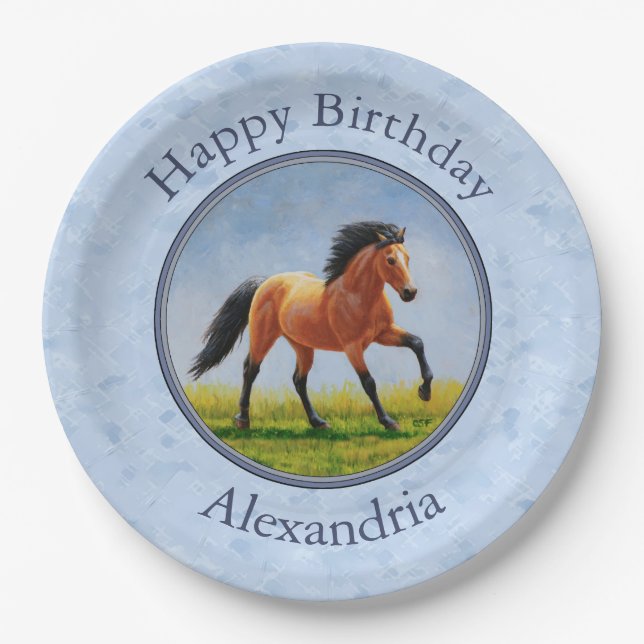 Assiettes En Carton Cheval Buckskin courant bleu clair (Devant)