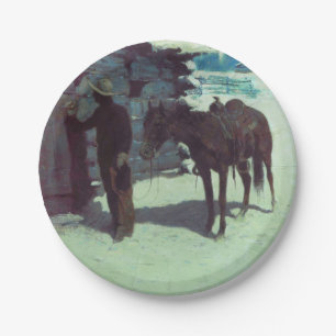 Assiettes En Carton Cheval et Cowboy neige hivernale