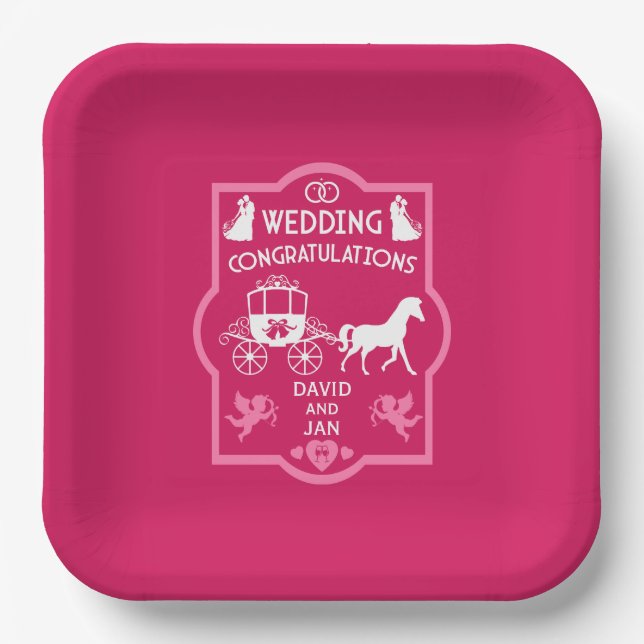 Assiettes En Carton Cheval Et Panier Romantique Mariage (Recto)