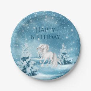 Assiettes En Carton Cheval la nuit neige hiver Joyeux anniversaire