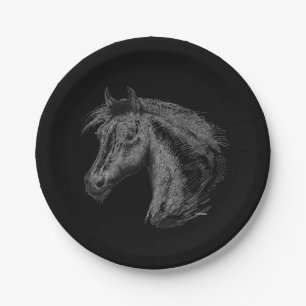 Assiettes En Carton Cheval : Noir
